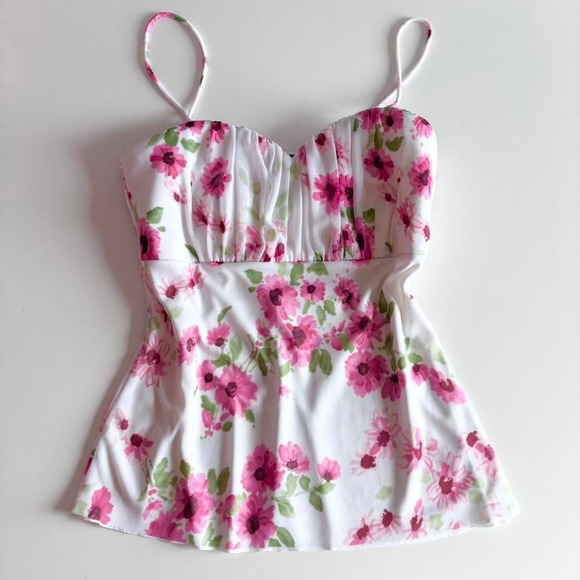 Vintage floral mesh overlay bustier babydoll top - Picture 2 of 8